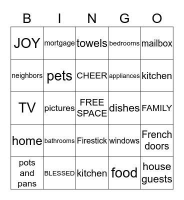 Jekira's Housewarming Bingo Card
