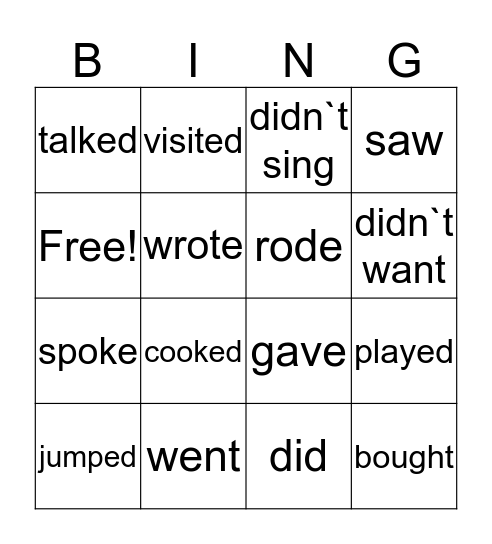 PAST SIMPLE VERBS  Bingo Card