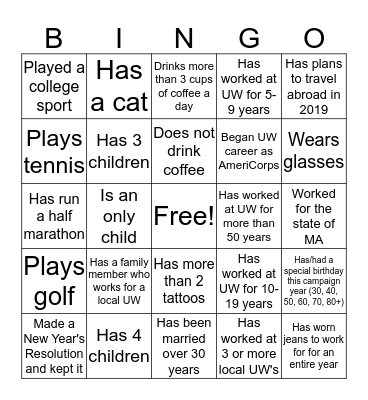 United Way Bingo Card