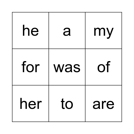 LLLL & heart words level 1-4 Bingo Card