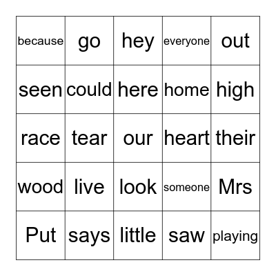 LLLL & heart words Level 7.2-7.4 Bingo Card