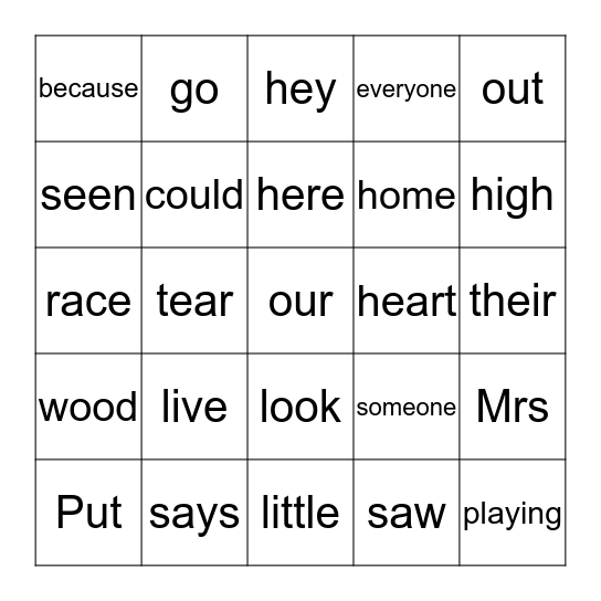 LLLL & heart words Level 7.2-7.4 Bingo Card