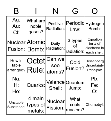 Week Nine Bingo Card