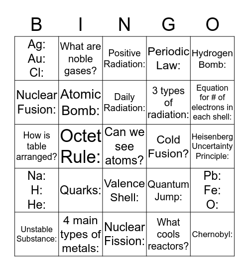 Week Nine Bingo Card