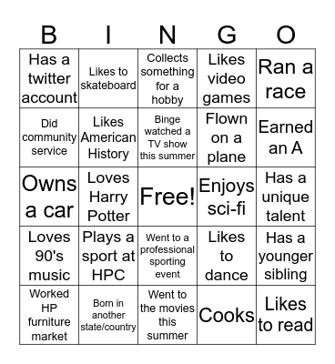 Untitled Bingo Card