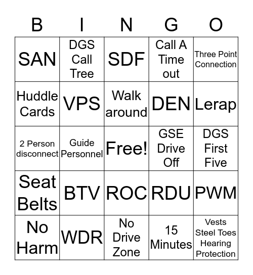 DGS Safety Bingo Card