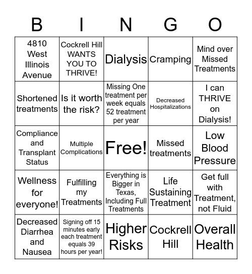 Shortened and Missed Treatments Bingo Card