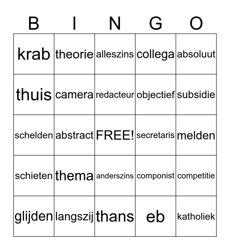 Groep 7 Bingo Card