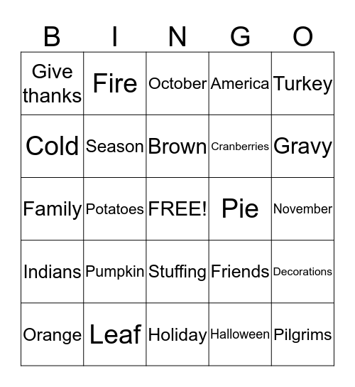 Fall Bingo Card