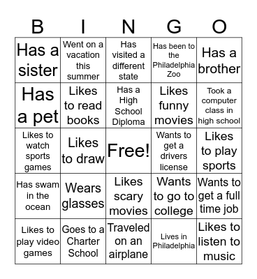 Person Bingo Card