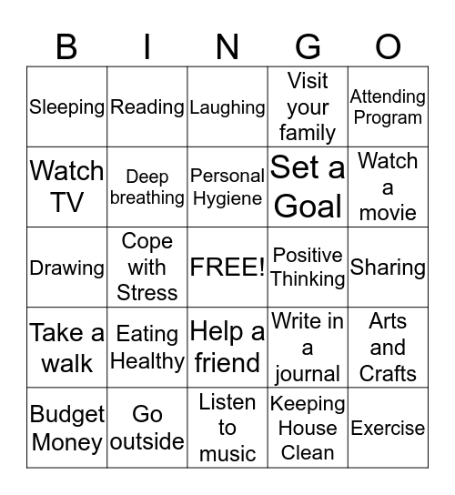 INDEPENDENT LIVING SKILLS BINGO Card