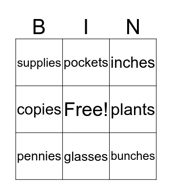 Unit 1.2 Plurals  Bingo Card