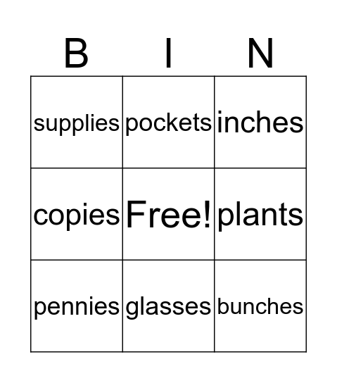Unit 1.2 Plurals  Bingo Card