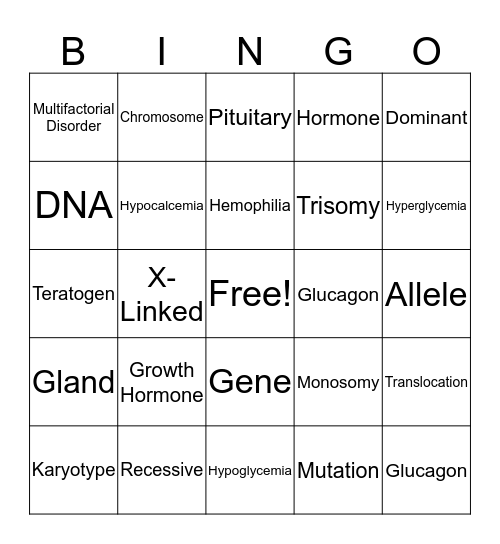 Pediatric Bingo Card