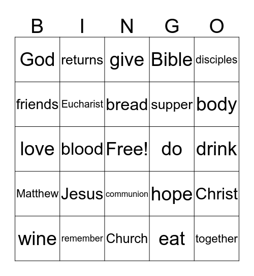 Communion Bingo Card