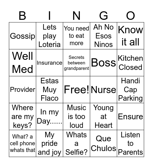 GRANPARENT BINGO Card