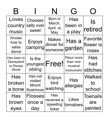 Gutzman Family Bingo Card