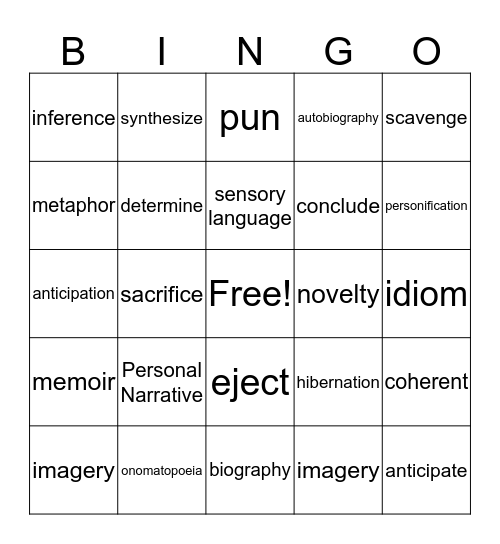Unit 1 Bingo Card