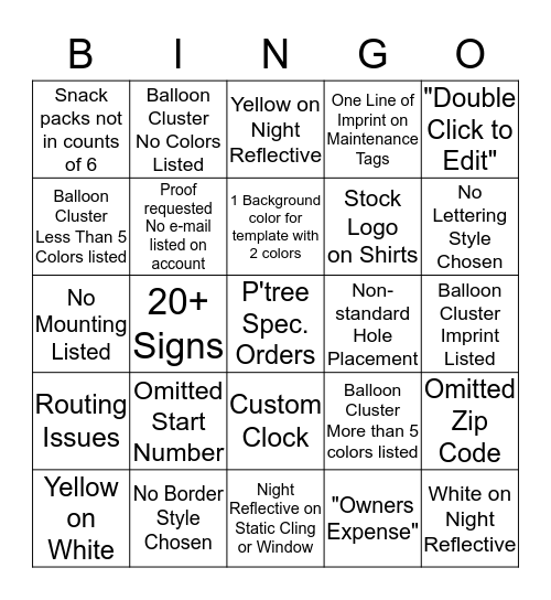 Workflow Bingo Card