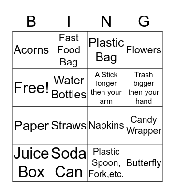 Park Clean Up Bingo Card