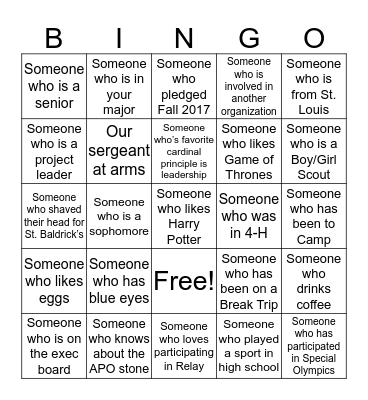 APO Bingo Card