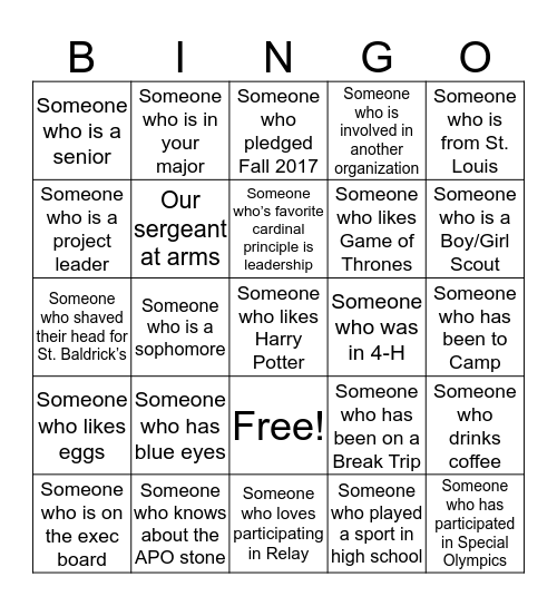 APO Bingo Card