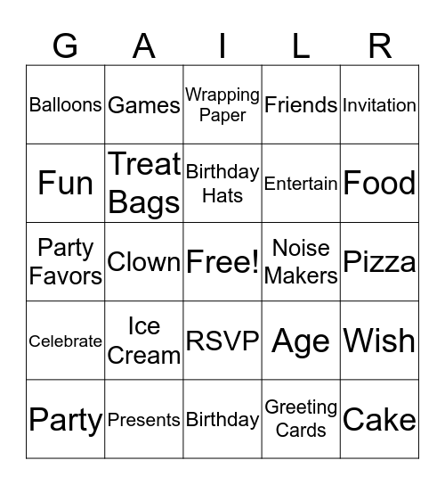 GAIL'S 70TH BIRTHDAY BINGO GAME Bingo Card