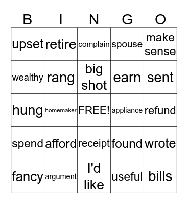 Vocabulary Bingo Card