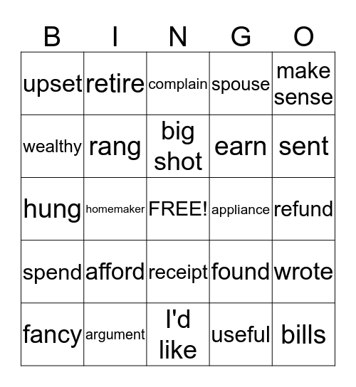 Vocabulary Bingo Card