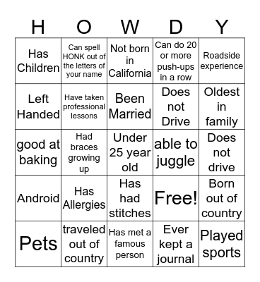 How do you do? Bingo Card