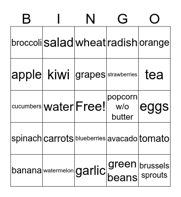 healthy foods Bingo Card