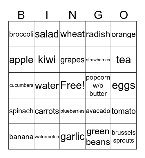 healthy foods Bingo Card