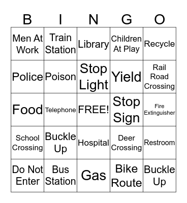 Street Sign Bingo Card