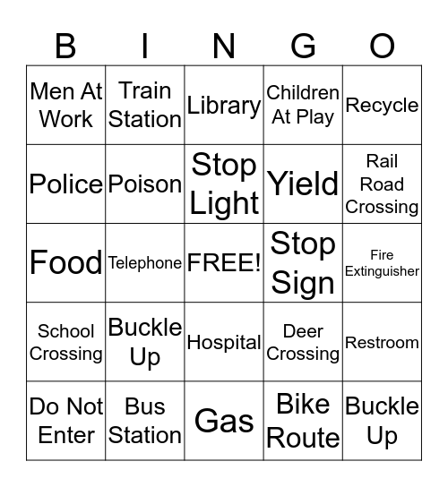 Street Sign Bingo Card