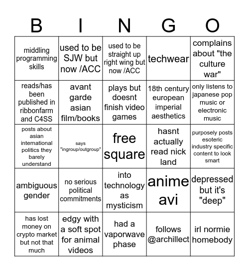 dark contrarian bingo Card
