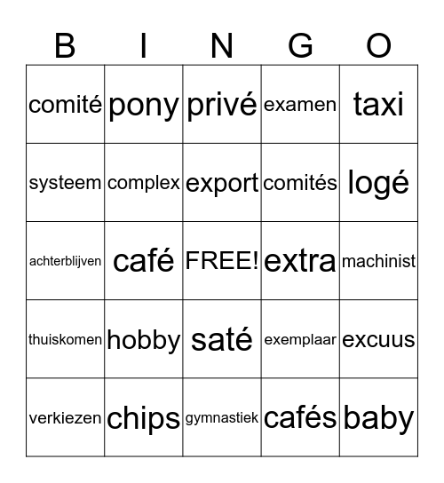 Groep 8 Bingo Card