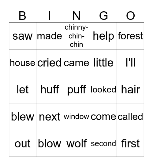 3 Little Pigs p.6-11 Bingo Card