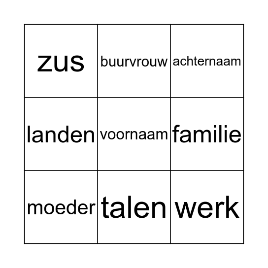 Woordenschat 3.1 Bingo Card