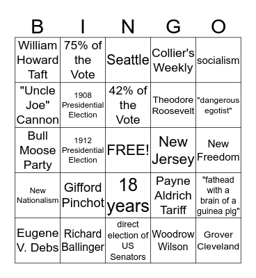 Progressivism Under Taft Bingo Card