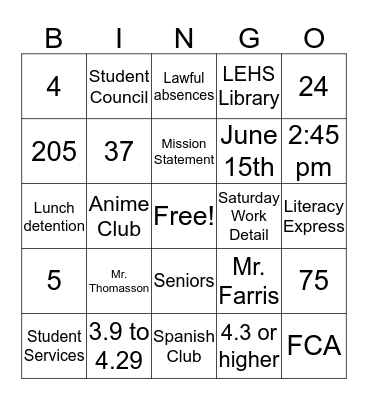 Handbook BINGO Card