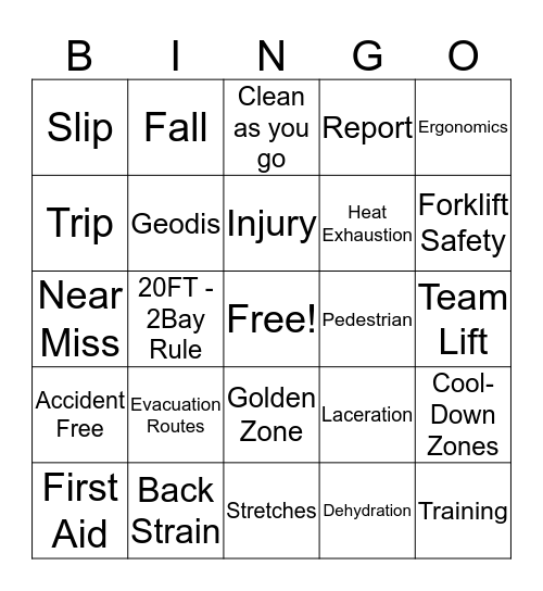 SAFETY  Bingo Card