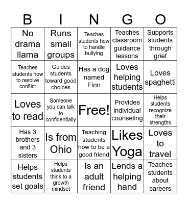 Counselor Bingo Card