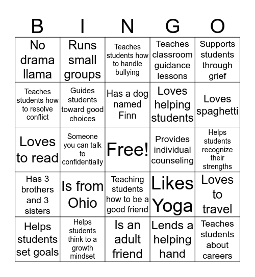 Counselor Bingo Card