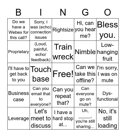 Buzzword Conference Call Bingo Card