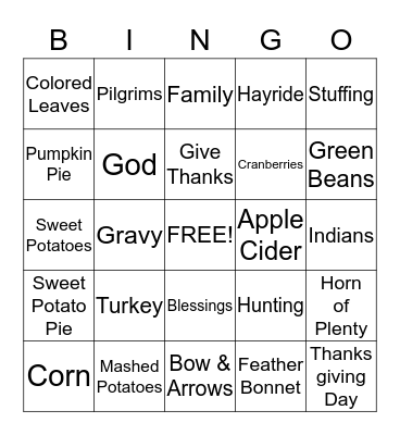 Thanksgiving Bingo Card