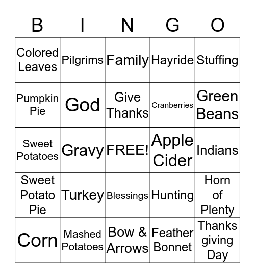 Thanksgiving Bingo Card