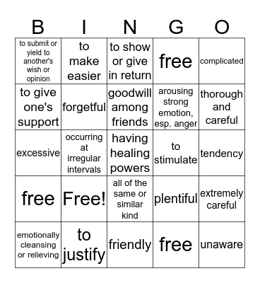 Unit 2 SAT Vocab Bingo Card