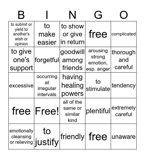 Unit 2 SAT Vocab Bingo Card