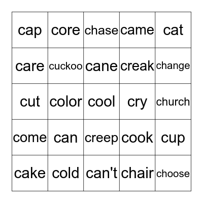 "C" words Bingo Card
