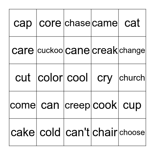 "C" words Bingo Card